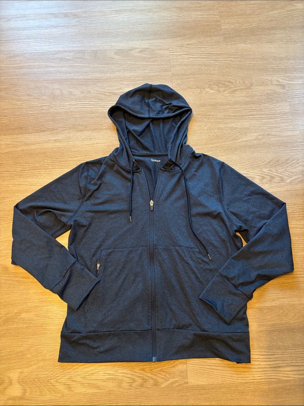 Quince Women’s Large Flowknit Full Zip Hoodie Navy Blue Soft Performance Jacket